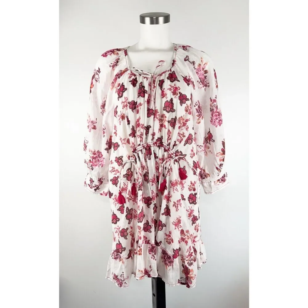 FREE PEOPLE CAMELLA MINI DRESS OB1666374 TIE-NECK FLORAL IVORY COMBO SIZE XS